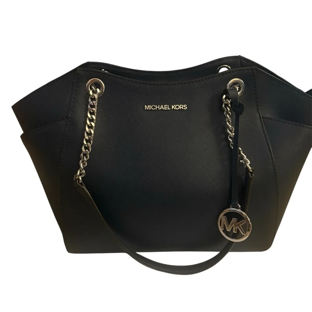 Michael Kors Jet Set Travel Large Saffiano Leather Chain Shoulder Tote Dark Navy - Picture 3 of 11